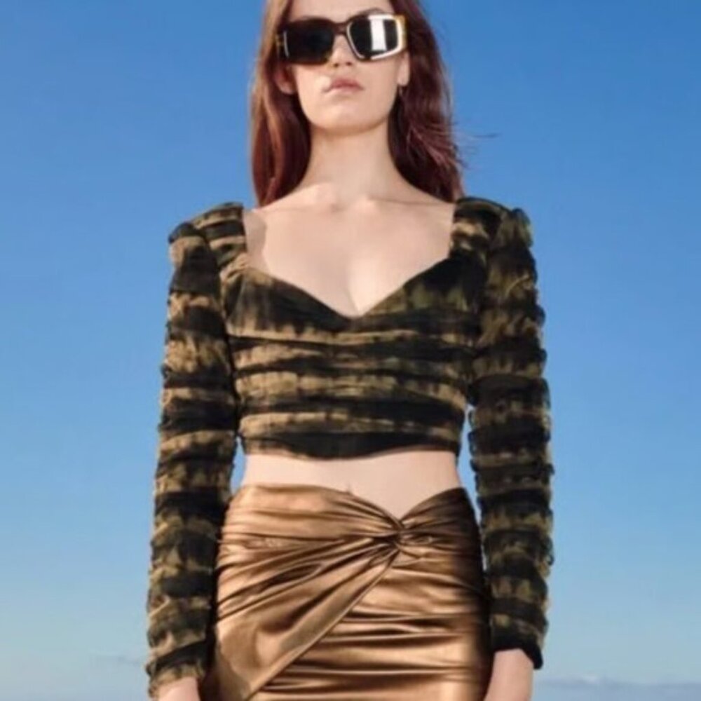 Zara Corsetry Tulle Long Sleeve Crop Top Size S EUC